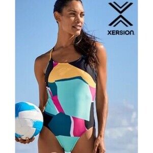 NWT $74 Xersion One Piece Bathing Suit Classic Swimsuit Medium Coverage Large